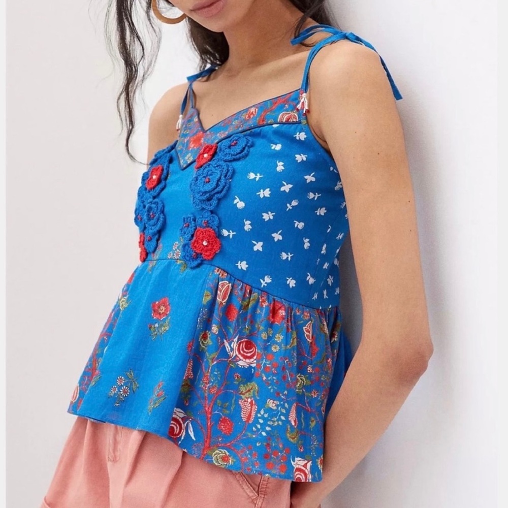 Anthropologie Nikasha Floral Crochet Babydoll Tank, Large NWT